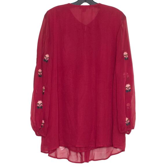 Roamans Tunic Top Embroidered Sheer Western Boho Cowgirl Rodeo Beaded Red 14W - Picture 2 of 6
